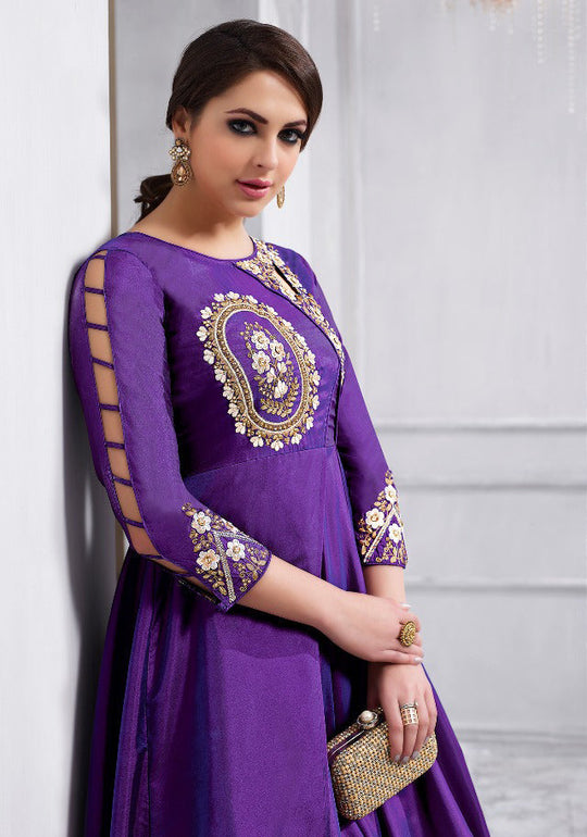 Purple colour Tapeta Silk and C/N Silk Anarkali Suit