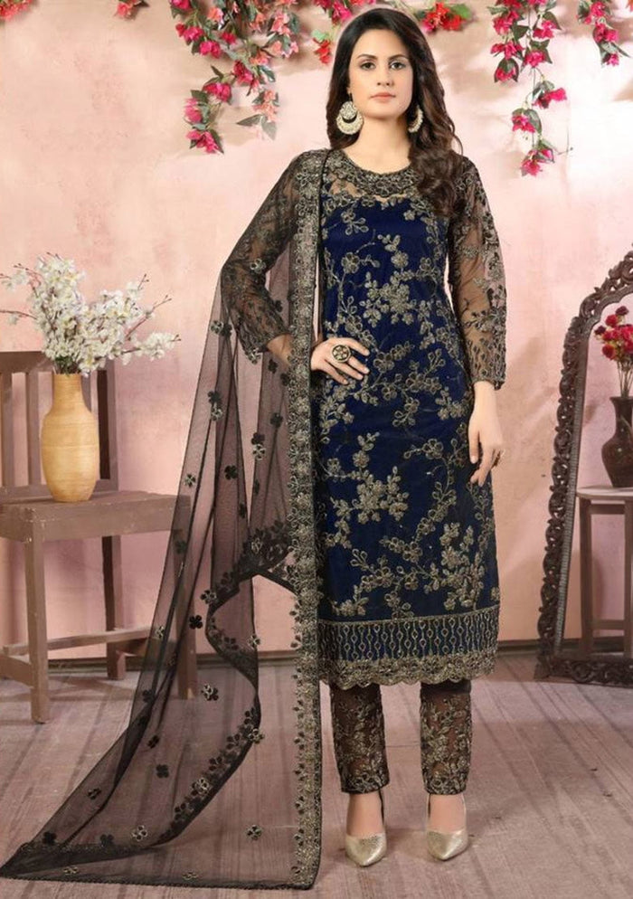 Maroon Embroidered Net Kurta Set
