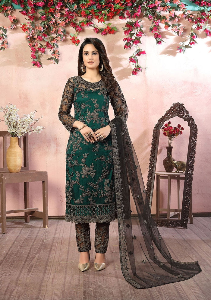 Maroon Embroidered Net Kurta Set