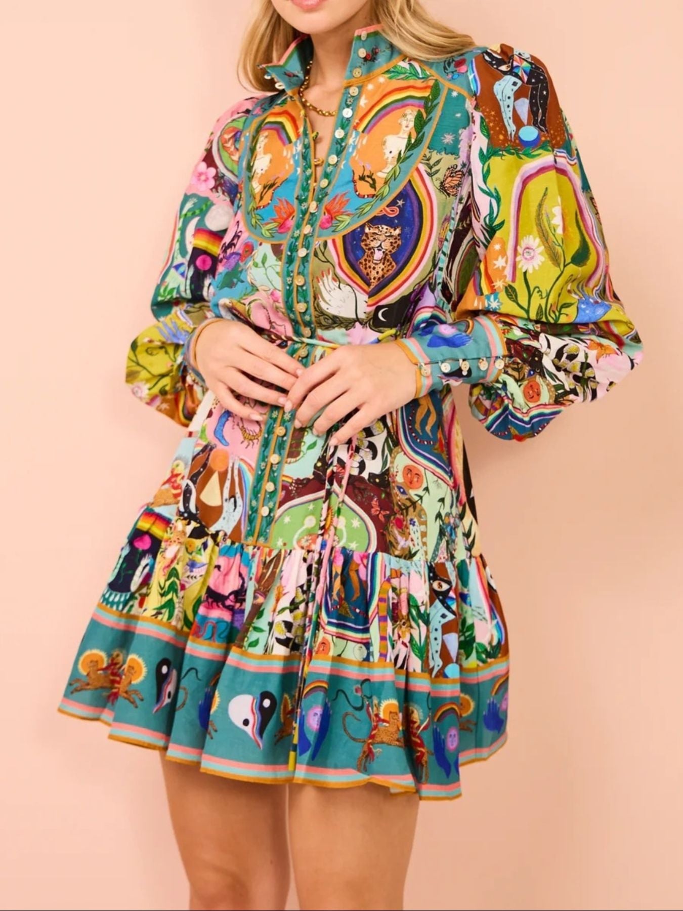 Artistic Print Puff Sleeve Mini Dress | Fashion Cave USA