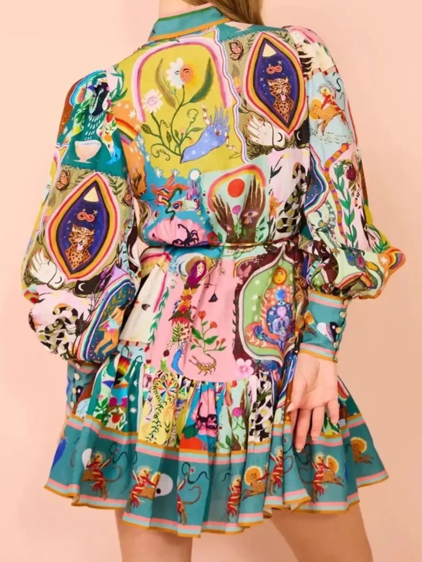 Artistic Print Puff Sleeve Mini Dress | Fashion Cave USA