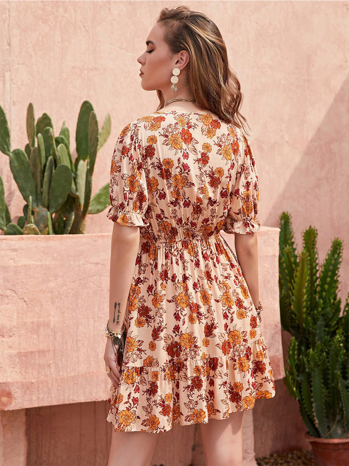 Floral V-Neck Ruffle Hem Mini Dress | Fashion Cave USA