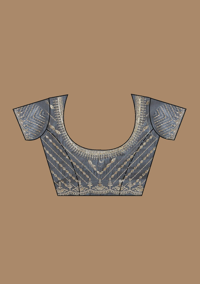 Fashion Cave Grey Zariwork Tissue Saree