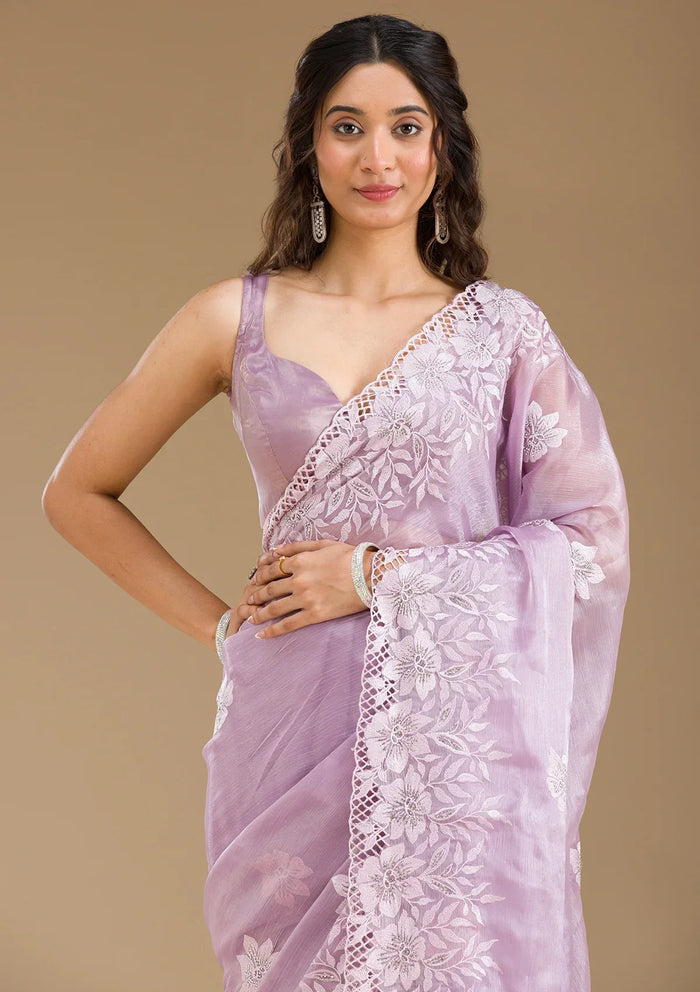 Fashion Cave Lavender Stonework Tissue Saree