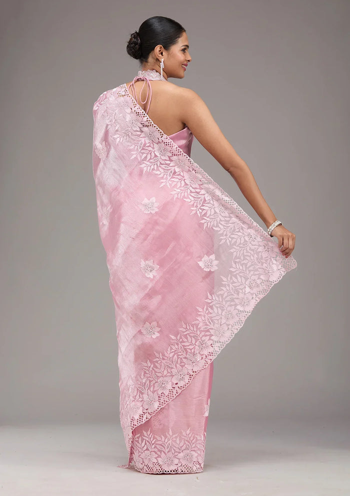 Fashion Cave Pink Stonework Tissue Saree