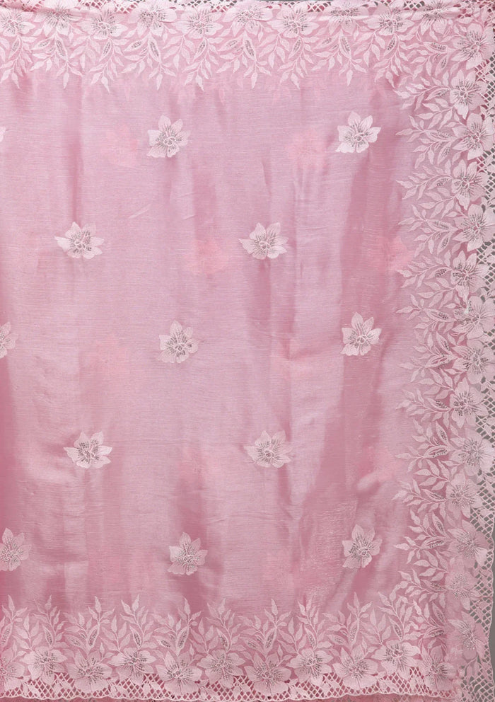 Fashion Cave Pink Stonework Tissue Saree