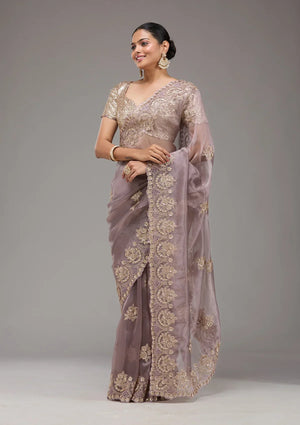 Fashion Cave Lavender Sequins Tissue Saree