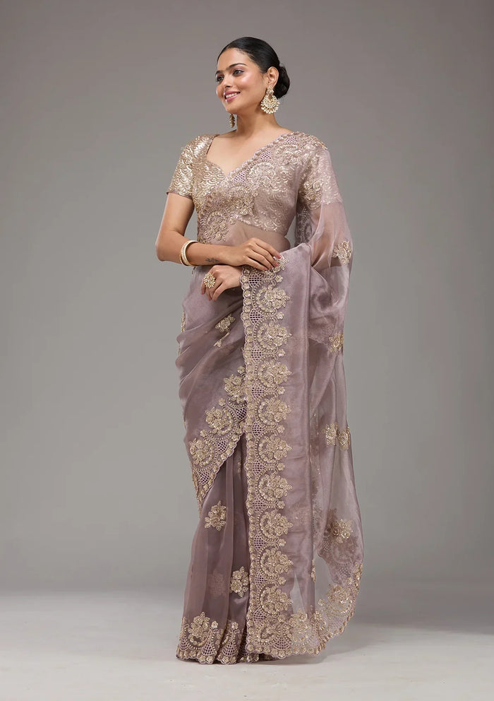 Fashion Cave Lavender Sequins Tissue Saree