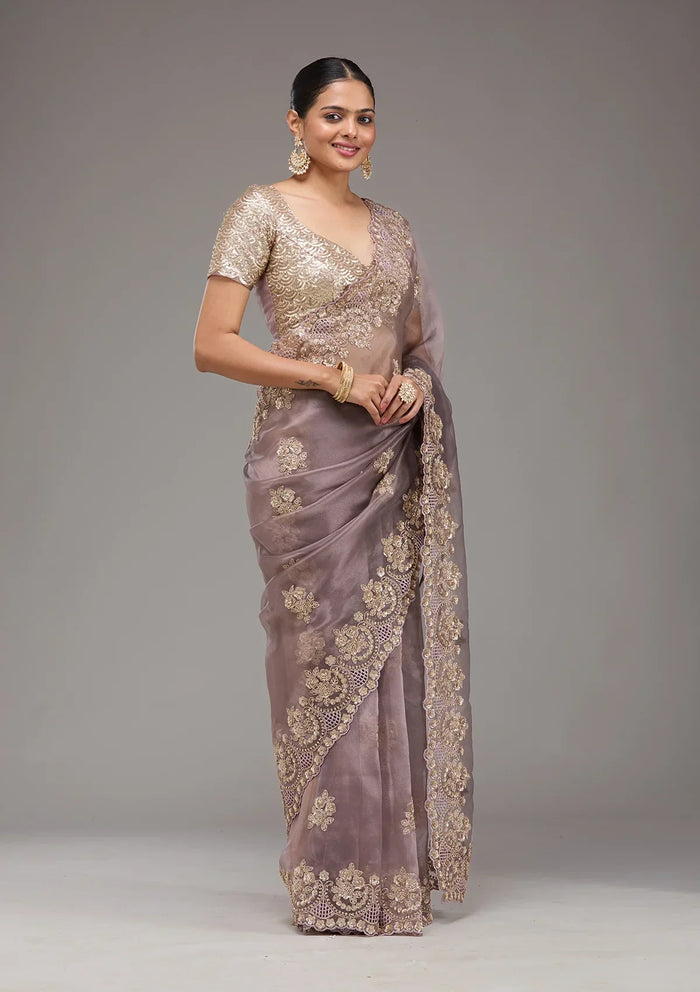 Fashion Cave Lavender Sequins Tissue Saree