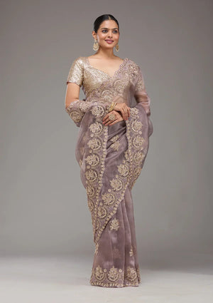 Fashion Cave Lavender Sequins Tissue Saree