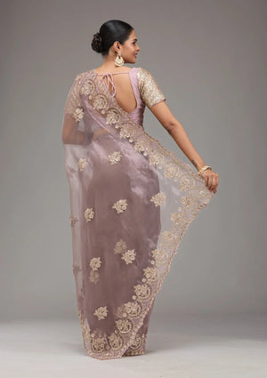 Fashion Cave Lavender Sequins Tissue Saree
