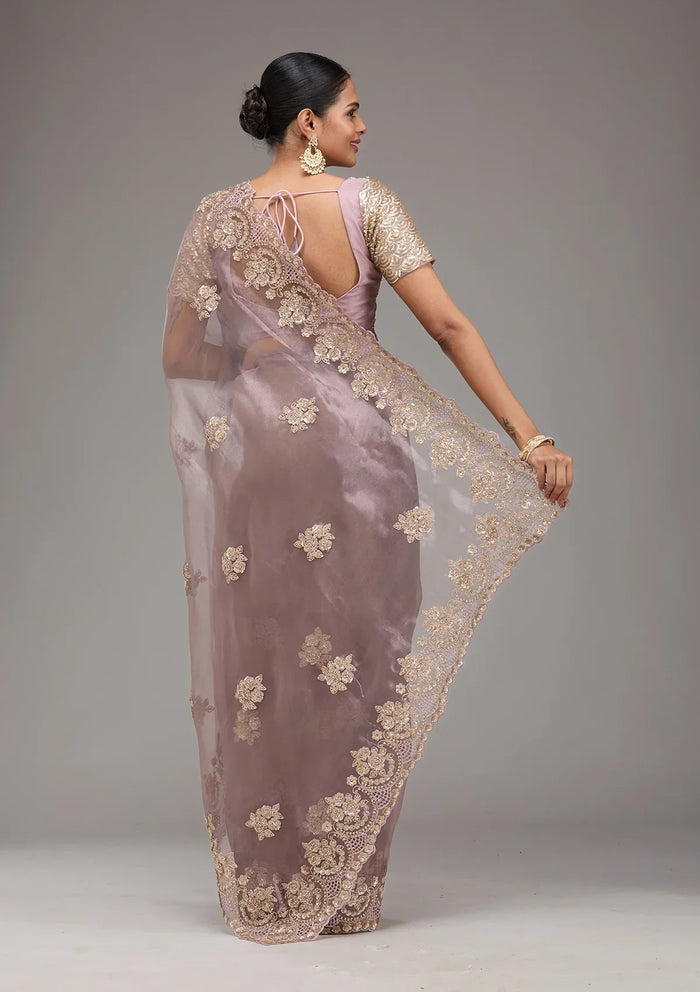 Fashion Cave Lavender Sequins Tissue Saree