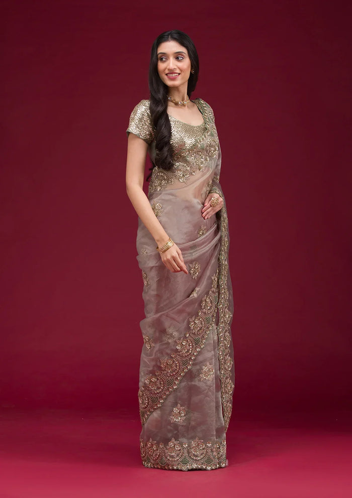 Fashion Cave Sea Green Sequins Tissue Saree