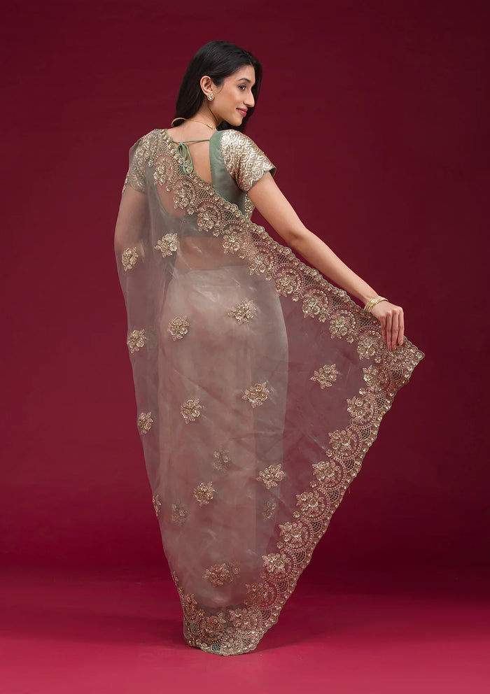 Fashion Cave Sea Green Sequins Tissue Saree