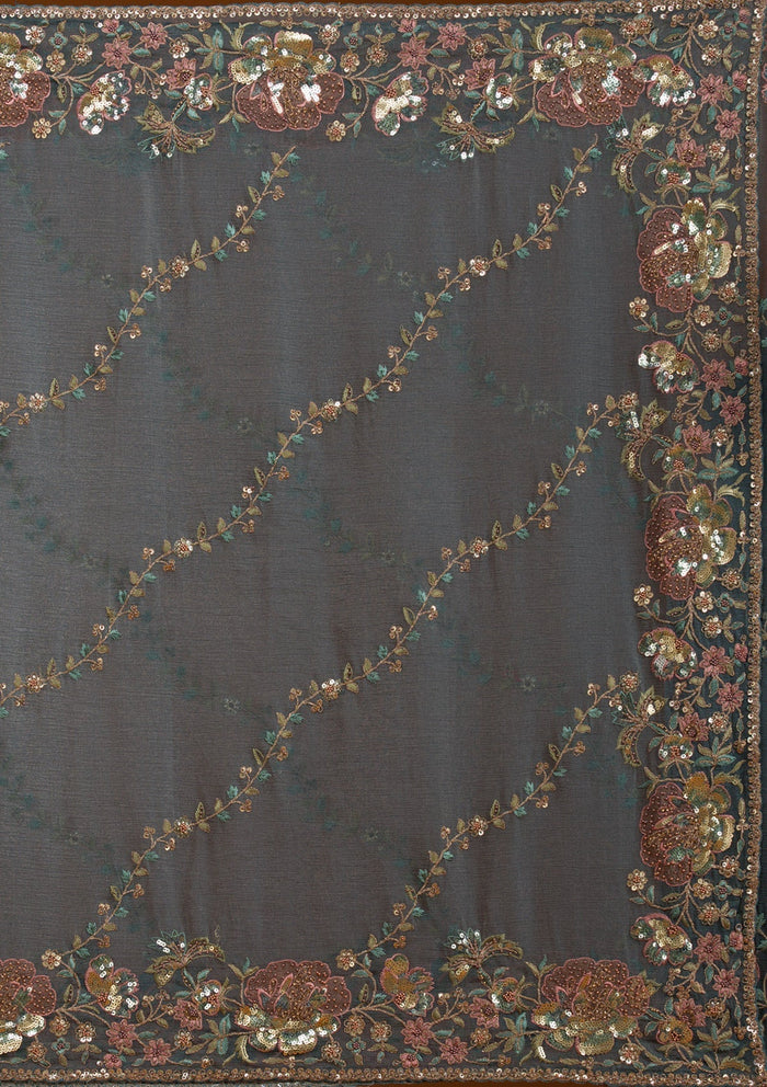 Fashion Cave Light Grey Sequins Tissue Saree