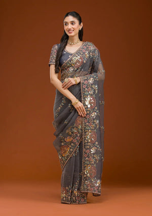 Fashion Cave Purple Sequins Tissue Saree