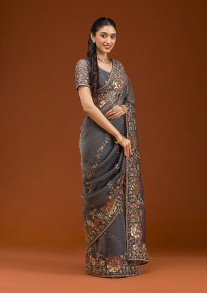 Fashion Cave Purple Sequins Tissue Saree