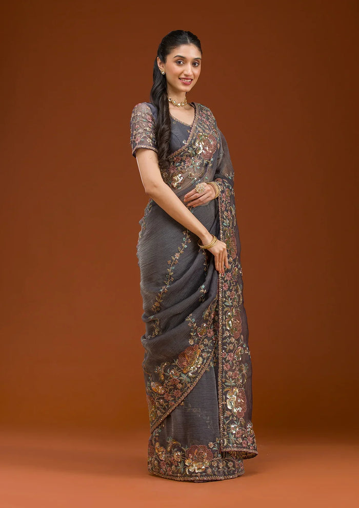 Fashion Cave Purple Sequins Tissue Saree