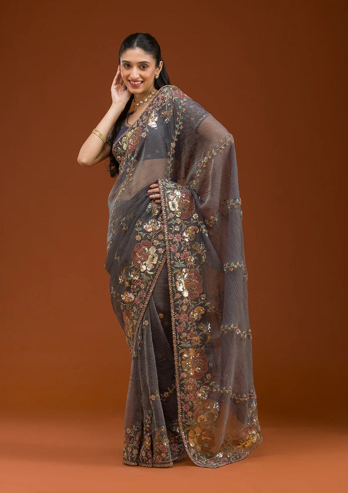 Fashion Cave Purple Sequins Tissue Saree