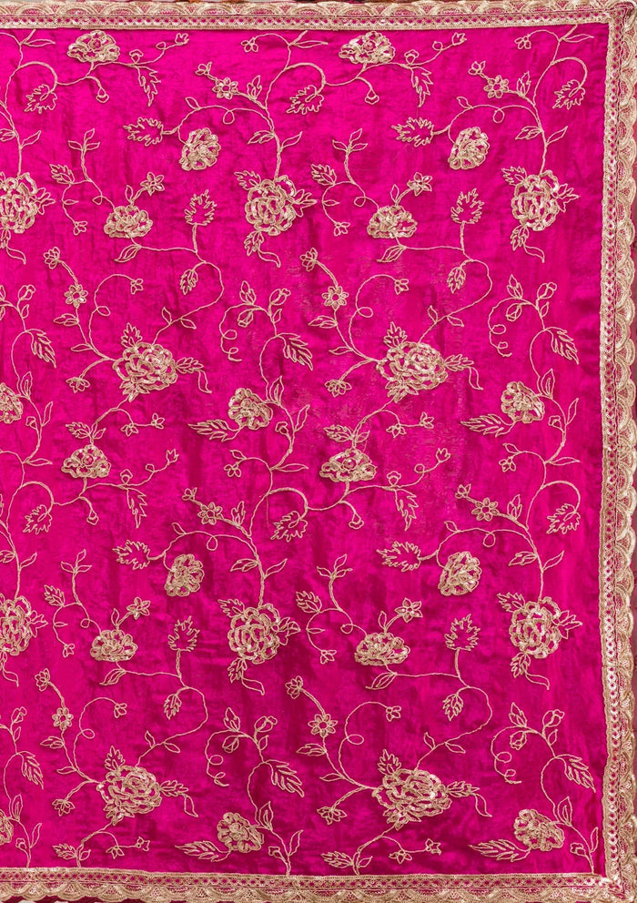 Fashion Cave Magenta Pink Cording Chinon Saree