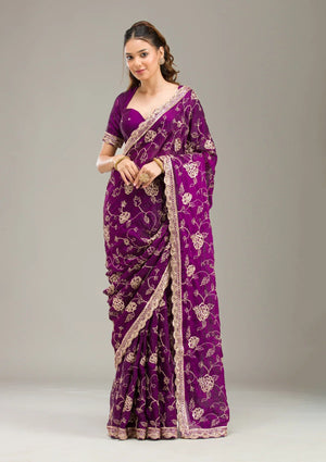 Fashion Cave Purple Kashmiri Georgette Saree