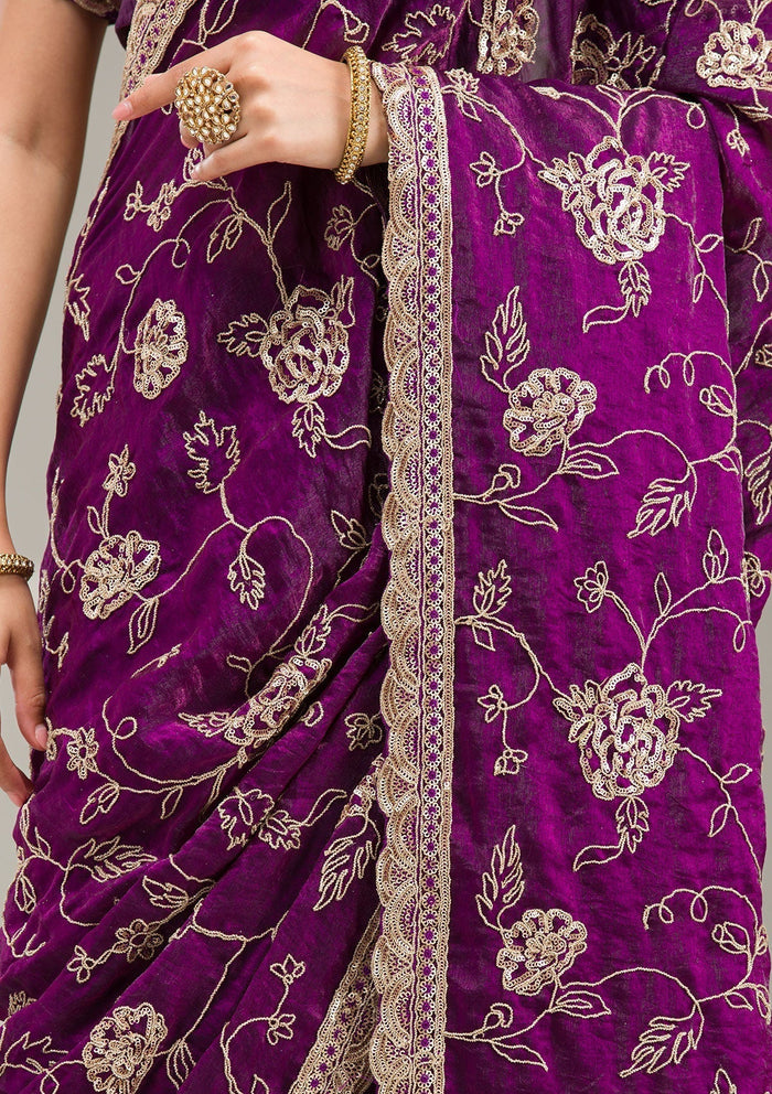 Fashion Cave Purple Kashmiri Georgette Saree