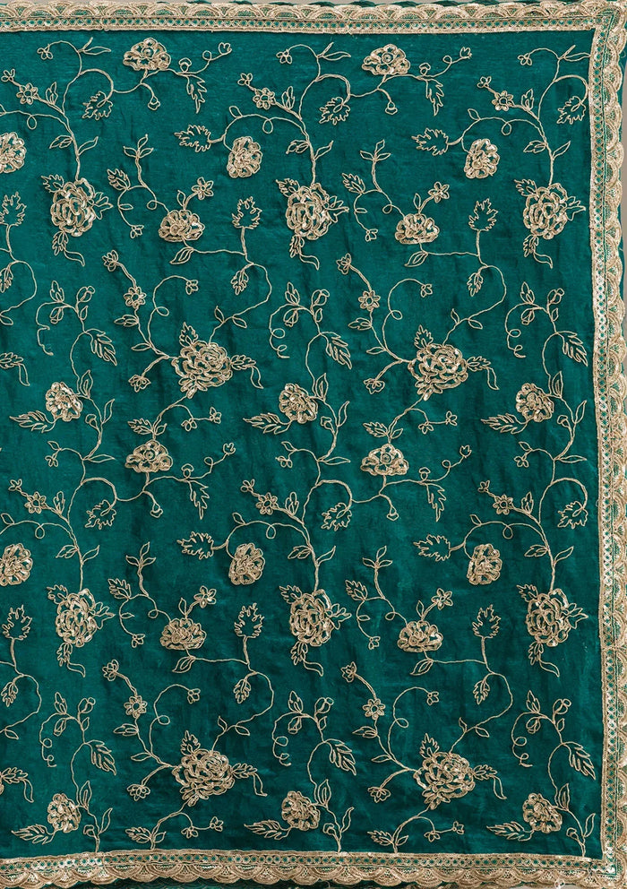 Fashion Cave Rama Green Cording Chinon Saree