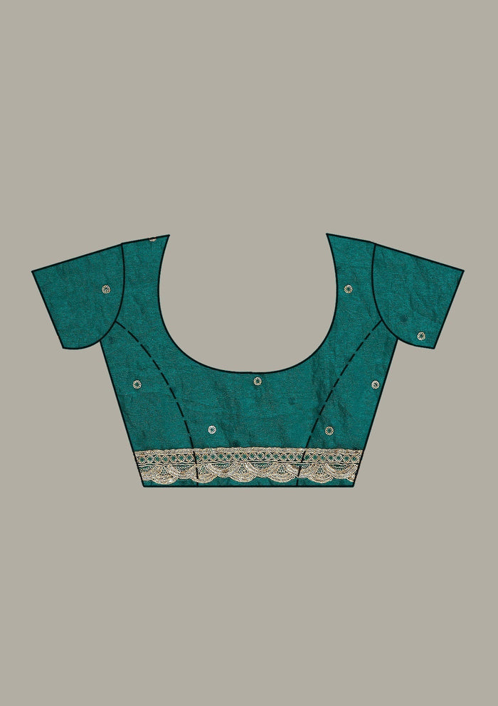 Fashion Cave Rama Green Cording Chinon Saree