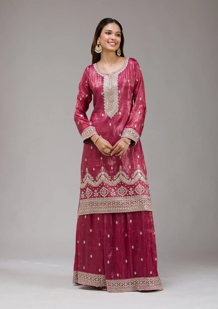 Fashion Cave Wine Threadwork Chinon Readymade salwar suit