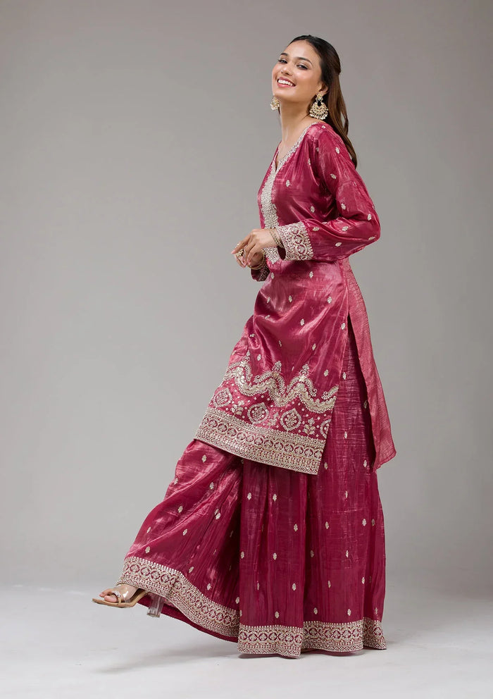 Fashion Cave Wine Threadwork Chinon Readymade salwar suit