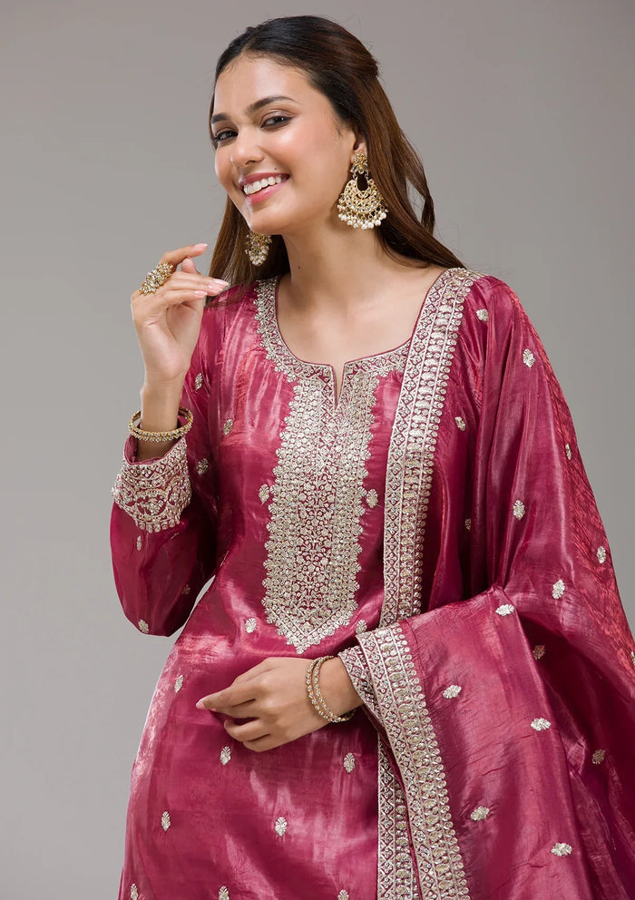 Fashion Cave Wine Threadwork Chinon Readymade salwar suit
