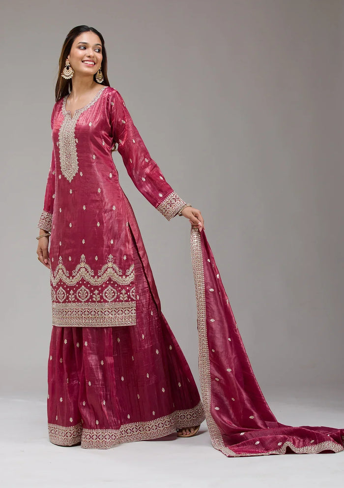 Fashion Cave Wine Threadwork Chinon Readymade salwar suit