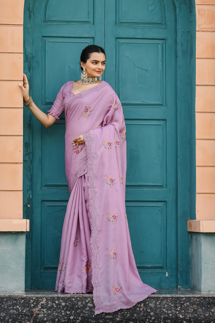 purple Women's Designer Party Wear Pure Tussar Cotton Dobby Saree