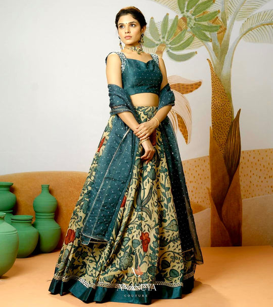 Beautifully Full Stitched Kalamkari Designer Lehenga Choli with Dupatta.