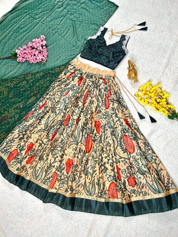 Beautifully Full Stitched Kalamkari Designer Lehenga Choli with Dupatta.