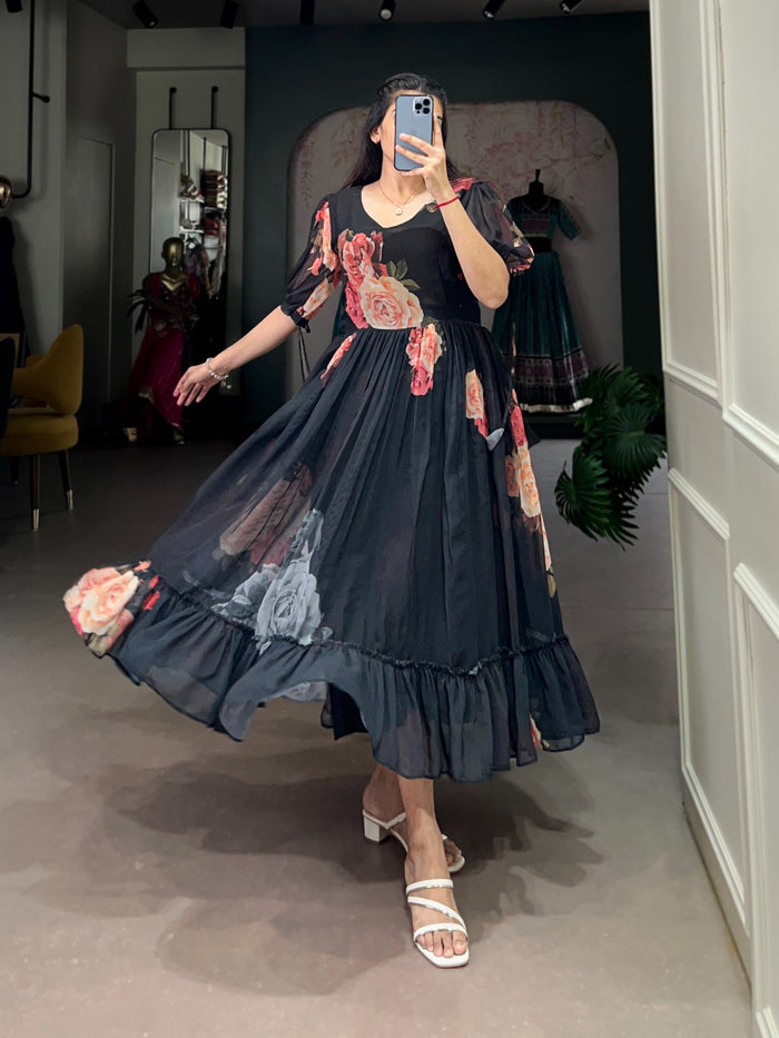 Fashion Cave Georgette Floral Printed Frocks Ready To Wear