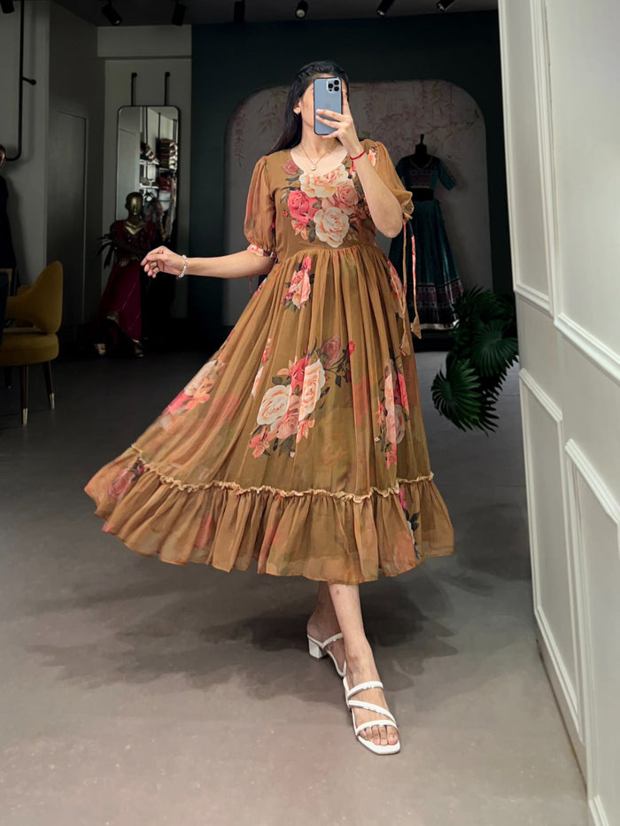 Fashion Cave Georgette Floral Printed Frocks Ready To Wear
