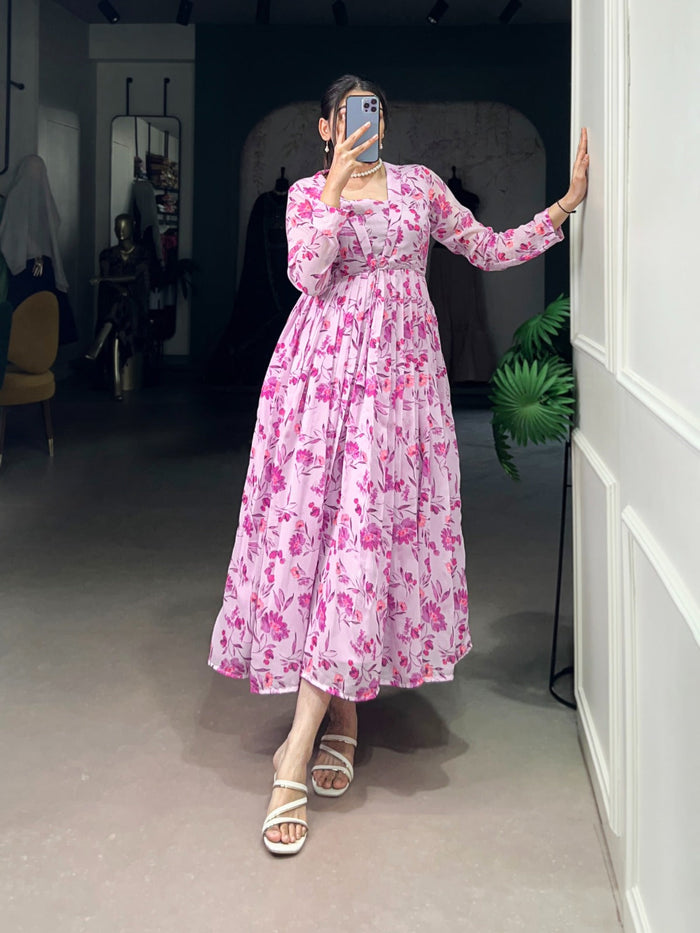 Fashion Cave Georgette Floral Printed Frocks Ready To Wear (Copy)