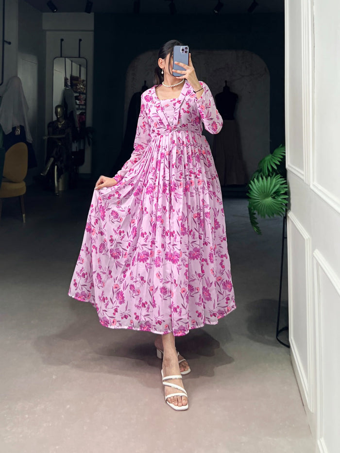 Fashion Cave Georgette Floral Printed Frocks Ready To Wear (Copy)