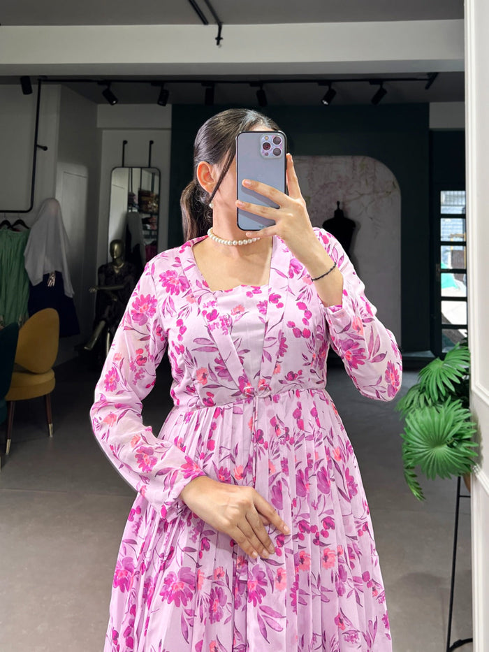 Fashion Cave Georgette Floral Printed Frocks Ready To Wear (Copy)