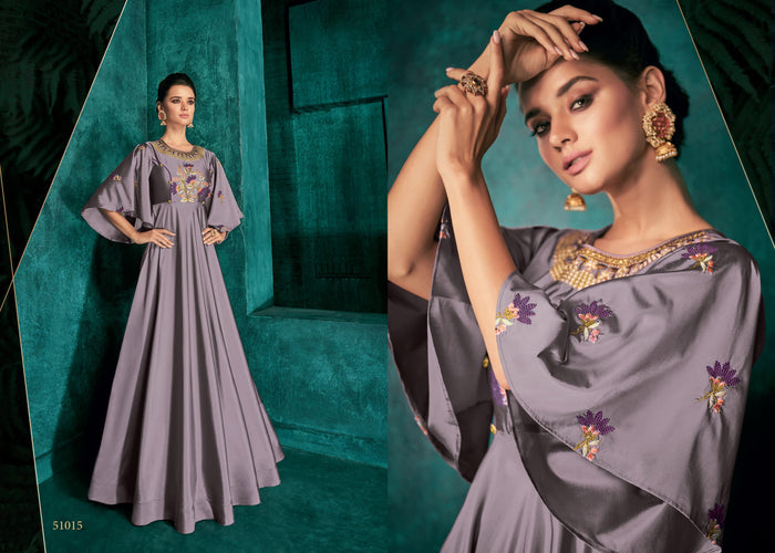Fashion Cave Triva Heavy Embroidered Silk Anarkali Kurta Gown