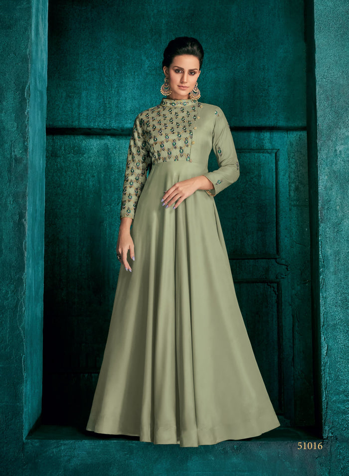 Fashion Cave Triva Heavy Embroidered Silk Anarkali Kurta Gown