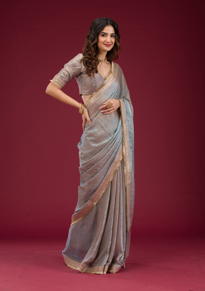 Fashion Cave Sky Blue Threadwork Tissue Saree