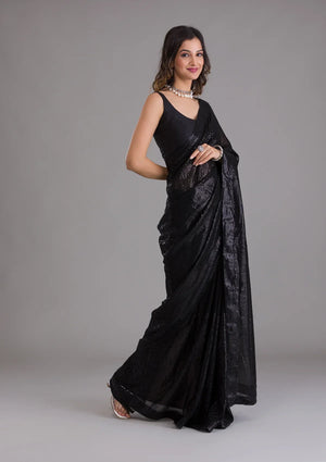 Fashion Cave Black Sequins Georgette Designer Saree
