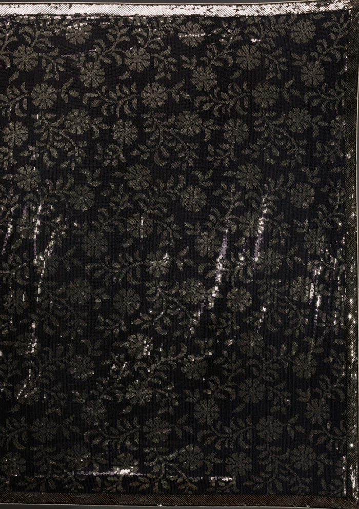 Fashion Cave Black Sequins Georgette Saree