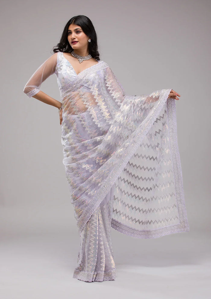 Fashion Cave Lavender Sequins Net Saree