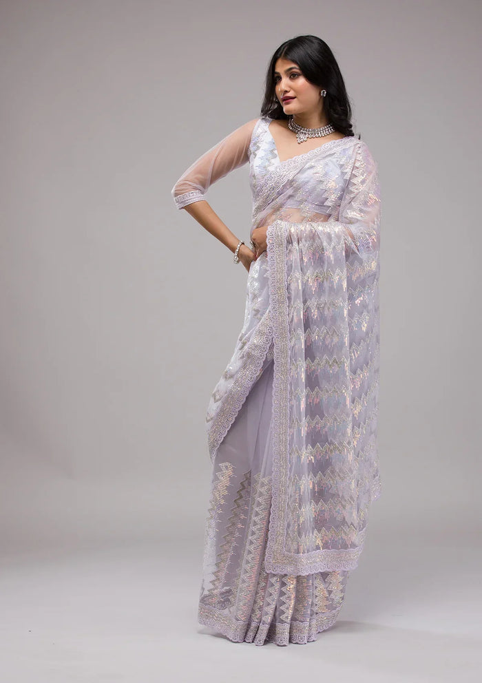 Fashion Cave Lavender Sequins Net Saree