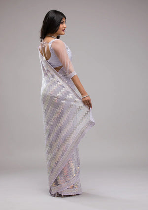 Fashion Cave Lavender Sequins Net Saree