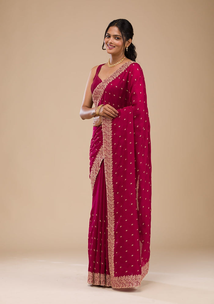 Fashion Cave Maroon Zariwork Soft Silk Saree