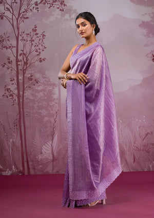 Fashion Cave Mauve Swarovski Tissue Saree